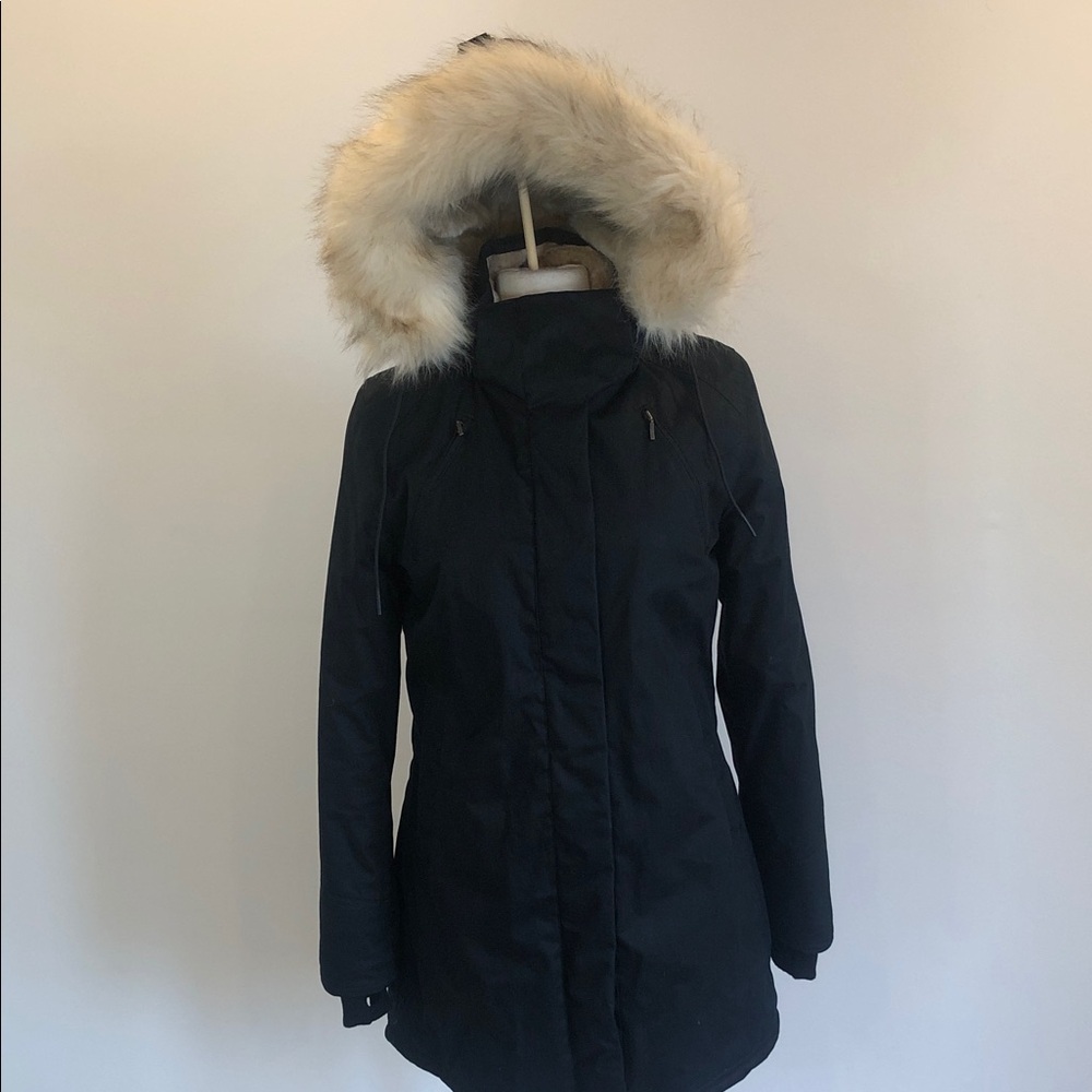 Women's Eco-friendly Black Winter Jacket with Faux Fur Hood